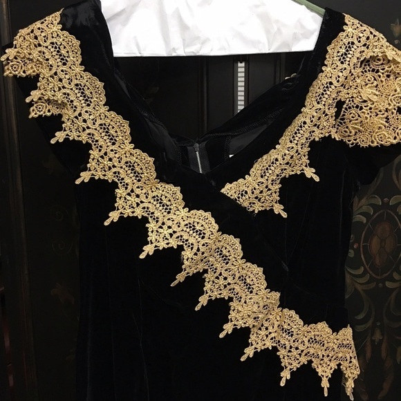 CUSTOM Gerry Bryan long black dress with Gold trim - Picture 2 of 4
